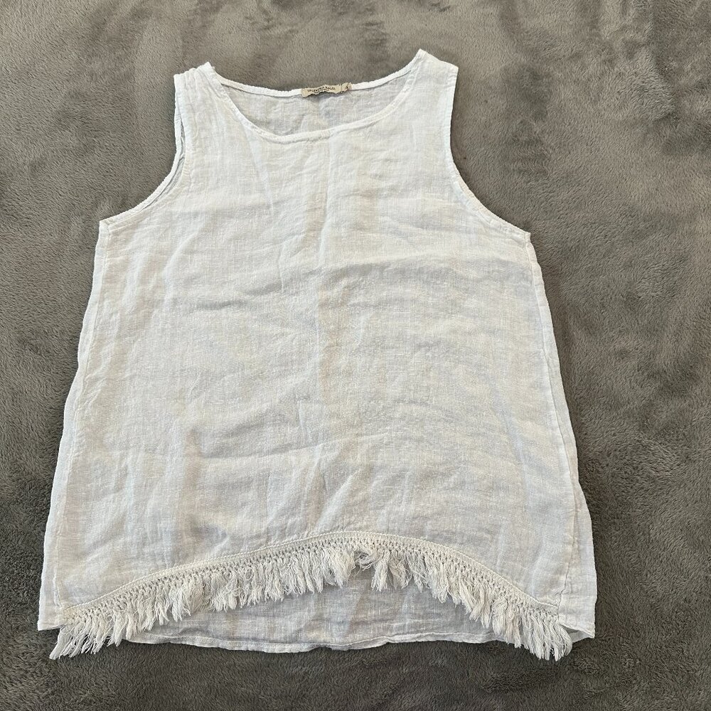Valentina Naldi White Fringe Hem Tank Top Blouse Women's MEDIUM